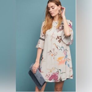 Anthropologie Vineet Bahl Grey Motif Fleur Tunic Dress Sz Large